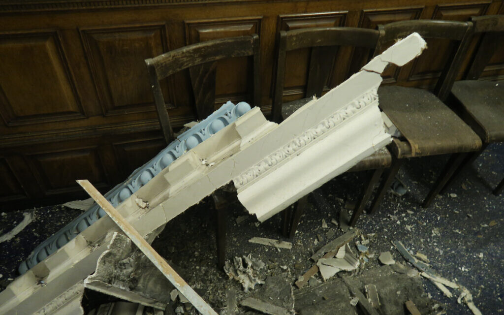 Damage caused to Whitechapel’s East London Synagogue (Credit: Mike Brooke/East London Advertiser)