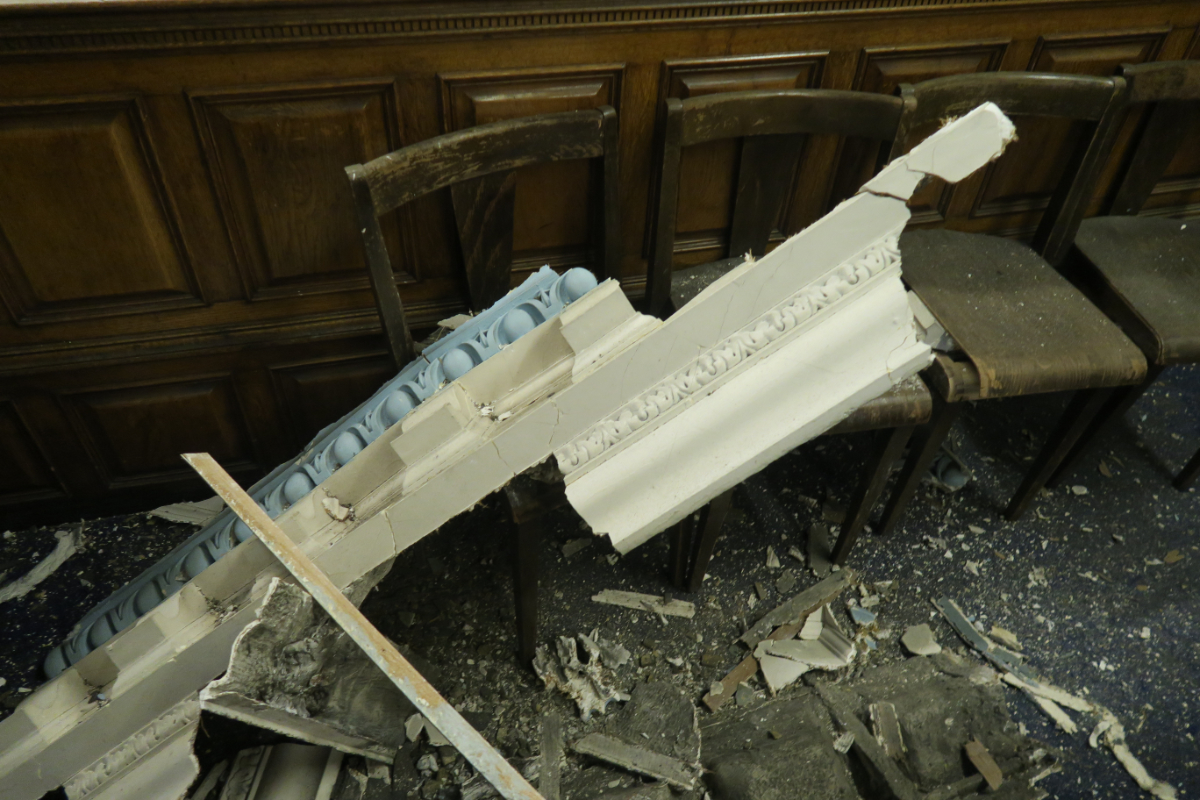 Damage caused to Whitechapel’s East London Synagogue (Credit: Mike Brooke/East London Advertiser)