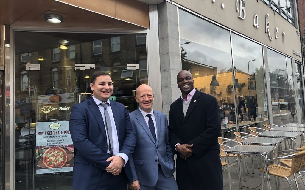 Shaun Bailey, right, with Board of Deputies vice president Edwin Shuker and the Jewish Leadership Council's Russell Langer