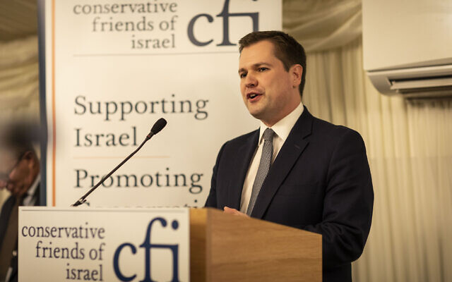 Robert Jenrick speaking at a Conservative friends of Israel event during the Tory party conference.