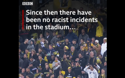 Screenshot from BBC World Service video on Facebook on the eradication of racism at Beitar