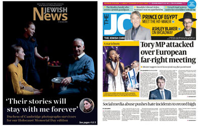 Jewish News and Jewish Chronicle front pages