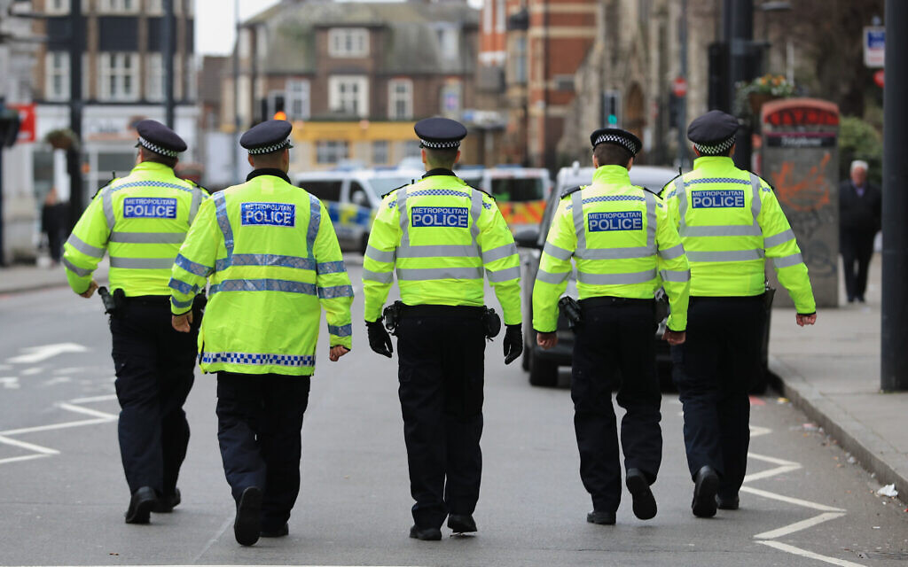 Metropolitan Police officers on patrol in London.