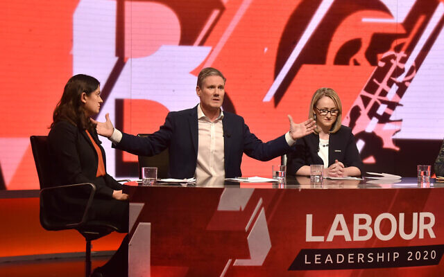 Labour leadership candidates (left to right) Lisa Nandy, Sir Kier Starmer and Rebecca Long-Bailey in Newsnight Labour leadership hustings in early February. (Photo credit: Jeff Overs/BBC/PA Wire)