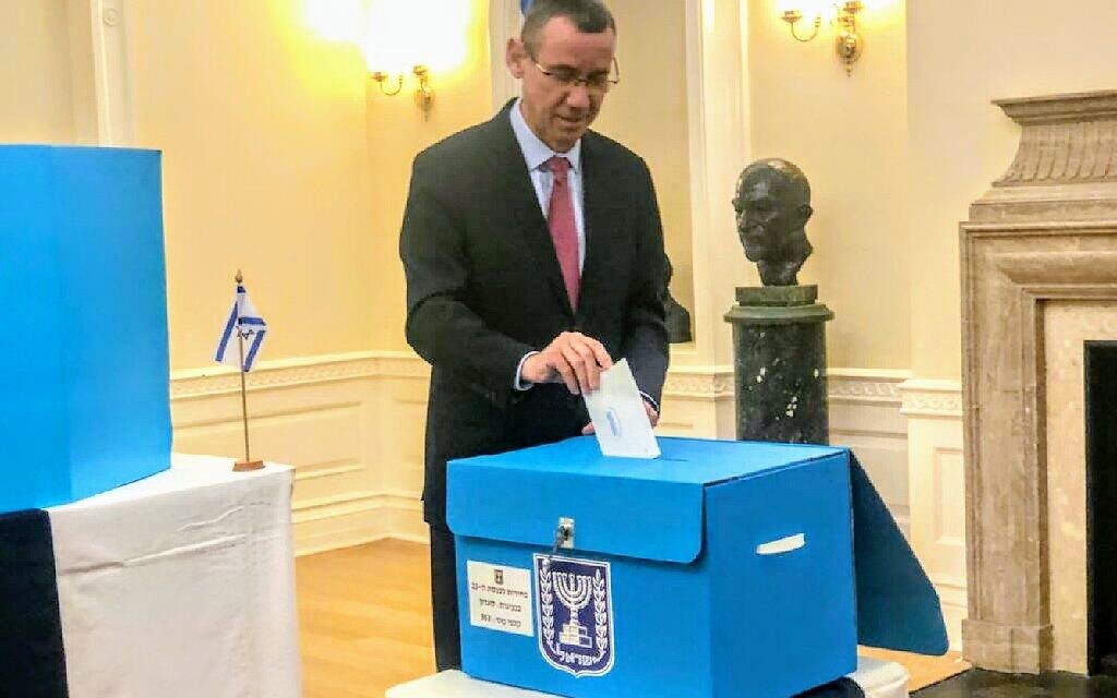 Mark Regev casting his vote
