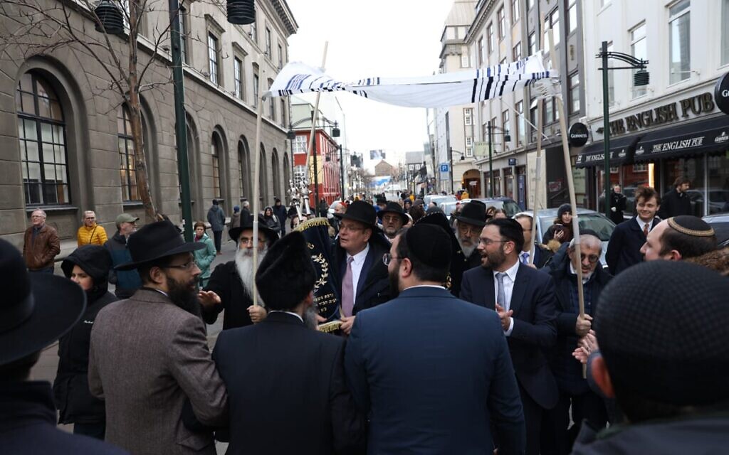 Iceland's Jewish community celebrates a new Torah scroll (Credit: Chabad. Photographer: Gabriel Rutenberg)
