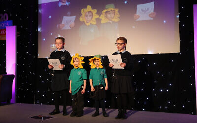 Menorah Foundation School students pitch during the Dragons' Den style contest at the Jewish Schools Awards 2020 (Marc Morris Photography)