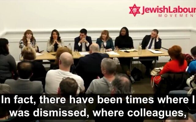 Ruth Smeeth, on the far-left of the image, tearing into Labour deputy leadership hopefuls at the Manchester hustings (screenshot from Twitter)