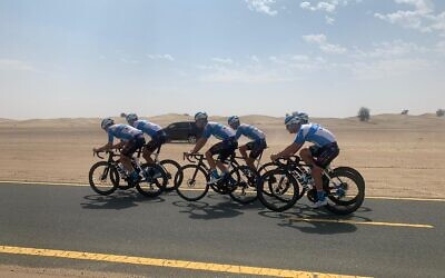 Israeli cyclists including Omer Goldstein practise in Dubai ahead of the UAE race. Credit: Team Israel Start Up Nation