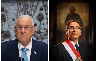 Israel's president Reuven Rivlin, left, asked Peru’s President Martin Alberto Vizcarra Cornejo that Monsongo,, right to grant clemency