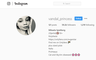 Instagram screenshot of Mikaela Spielberg