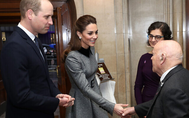 The Duke and Duchess of Cambridge meeting Sir Ben Helfgott during the UK Holocaust Memorial Day Commemorative Ceremony at Central Hall in Westminster, which was broadcast live on the BBC. (Photo credit: Chris Jackson/PA Wire via Jewish News)