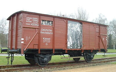 Reconstructed railway wagon at the Neuengamme memorial in which prisoners were transported. (Wikipedia/Author	Hao Liu)