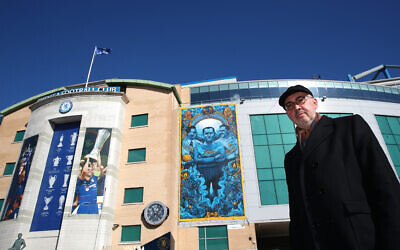 Andreas Hirsch Visits Stamford Bridge and see the Holocaust Memorial Mural by Soloman Souza, featuring his grandfather Julius. (Photo by Chelsea FC/Chelsea FC)