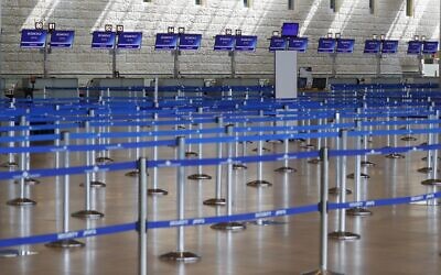 Empty check-in counters at Ben Gurion International Airport near Tel Aviv, before the first peak of the pandemic