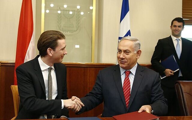 Sebastian Kurz meeting Bibi Netanyahu 

 (Wikipedia/Source	Arbeitsbesuch Israel/Author	Bundesministerium für Europa, Integration und Äußeres/ Attribution 2.0 Generic (CC BY 2.0)  / https://creativecommons.org/licenses/by/2.0/legalcode