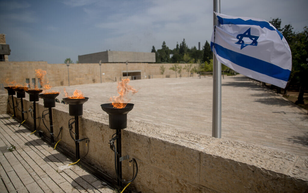 The empty Warsaw Ghetto Square at Yad Vashem Holocaust Memorial in Jerusalem is seen empty of people due to the Covid-19 virus pandemic during the Holocaust Remembrance Day on April 21, 2019.  Photo by: JINIPIX