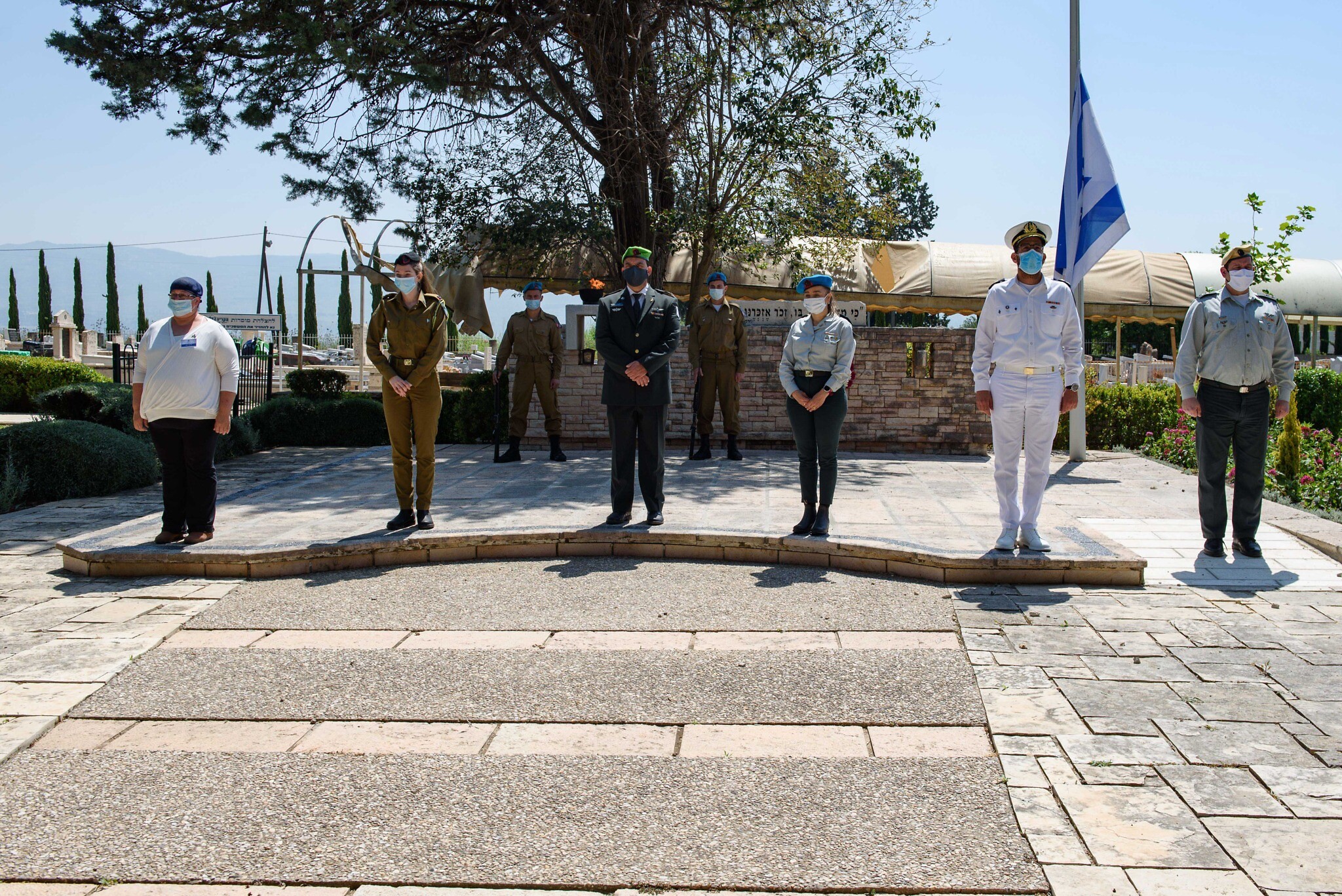 Israeli soldiers at Mount Qiryat Shemona Cemetery as Israel marks Memorial Day for the fallen soldiers and victims of terror on April 28, 2020. This year, due to the outbreak of the Coronavirus, there will be restrictions on going to the cemeteries on Memorial Day itself. Photo by: Ayal Margolin-JINIPIX