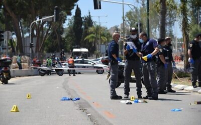 Crime scene of the alleged terror stabbing  (Picture from Israeli Police's twitter)