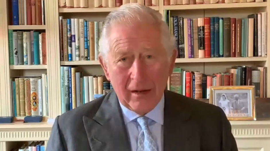 Prince Charles delivering a video message as part of the ceremony
