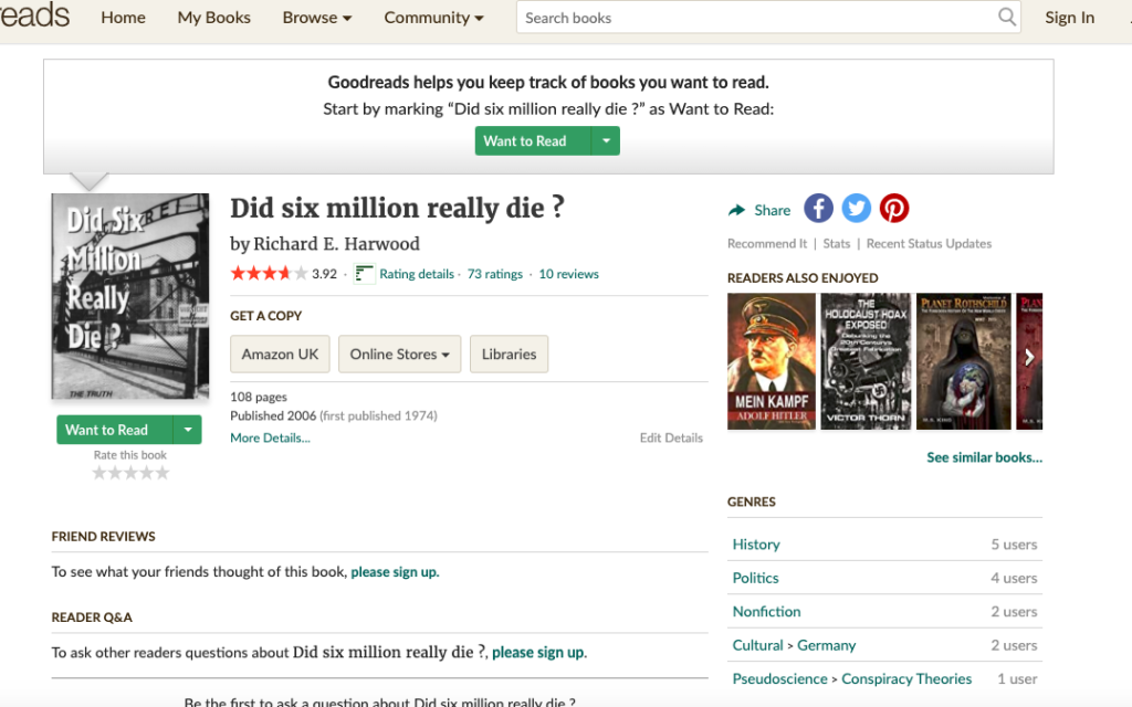 Screenshot: Goodreads