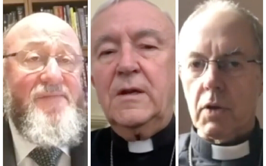 Mirvis (left) made the comments during a three-way video call with the Archbishop of Canterbury Justin Welby (right) and Cardinal Vincent Nichols of the Catholic Church (centre)