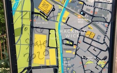 'Zionist police state' daubed on a map in Hackney (Credit: Sophie Wilkinson)