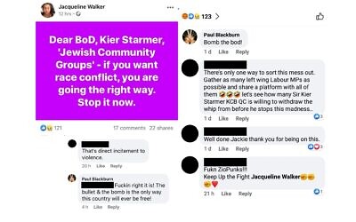 Comments made on Jackie Walker's Facebook, saying the 'bomb and the bullet' are the only ways to make sure the country will be "free"