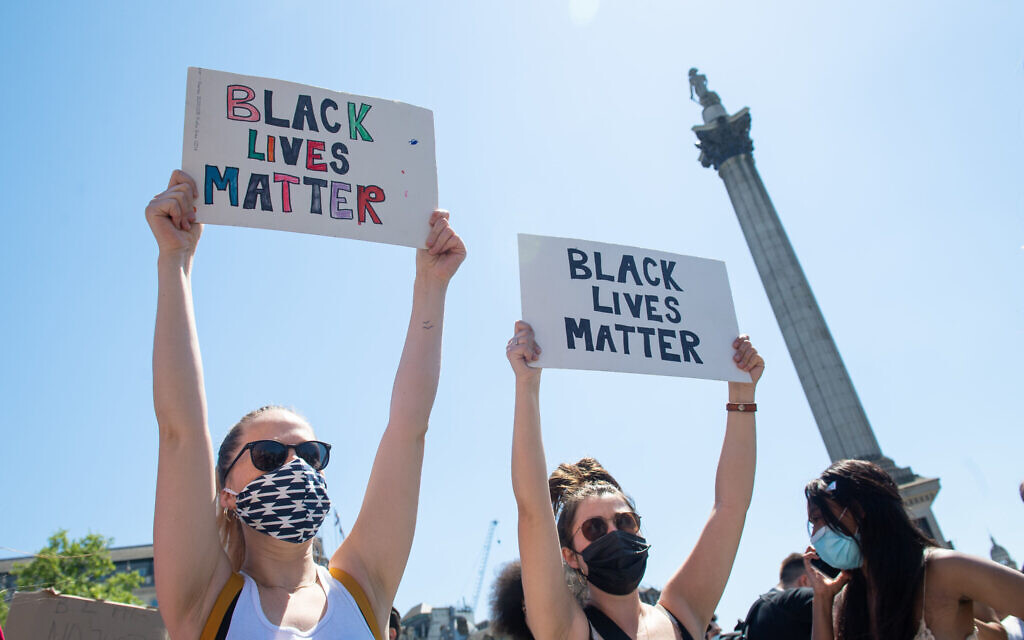 People take part in a Black Lives Matter protest in Trafalgar Square, London, following the death of George Floyd in Minneapolis, US, this week (Photo credit should read: Dominic Lipinski/PA Wire)