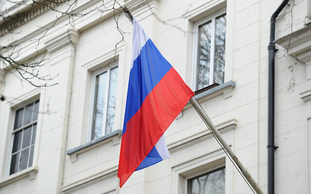 Russian flag outside the Russian Embassy in London. (Photo credit: Kirsty O'Connor/PA Wire)