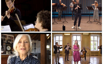 Screenshots, including of Dame Helen Mirren, as the Israel Philharmonic Orchestra entertained online