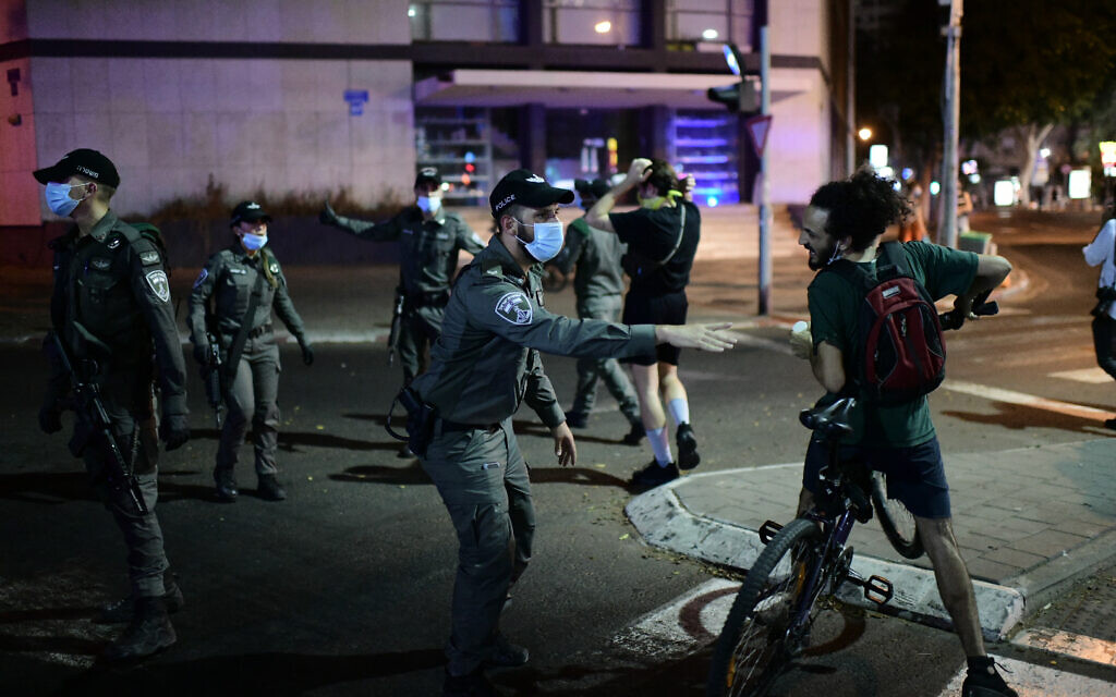 Israelis block a main junction in the city as they protest against the government's response to the financial fallout of the coronavirus disease (COVID- 19) crisis in Tel Aviv, Israel July 11, 2020. Photo by: Tomer Neuberg-JINIPIX