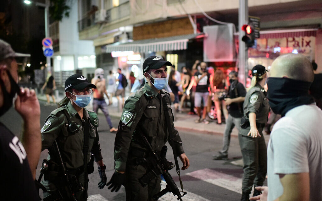 Israelis block a main junction in the city as they protest against the government's response to the financial fallout of the coronavirus disease (COVID- 19) crisis in Tel Aviv, Israel July 11, 2020. Photo by: Tomer Neuberg-JINIPIX