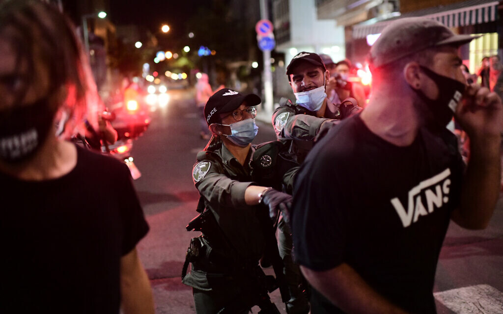 Israelis block a main junction in the city as they protest against the government's response to the financial fallout of the coronavirus disease (COVID- 19) crisis in Tel Aviv, Israel July 11, 2020. Photo by: Tomer Neuberg-JINIPIX