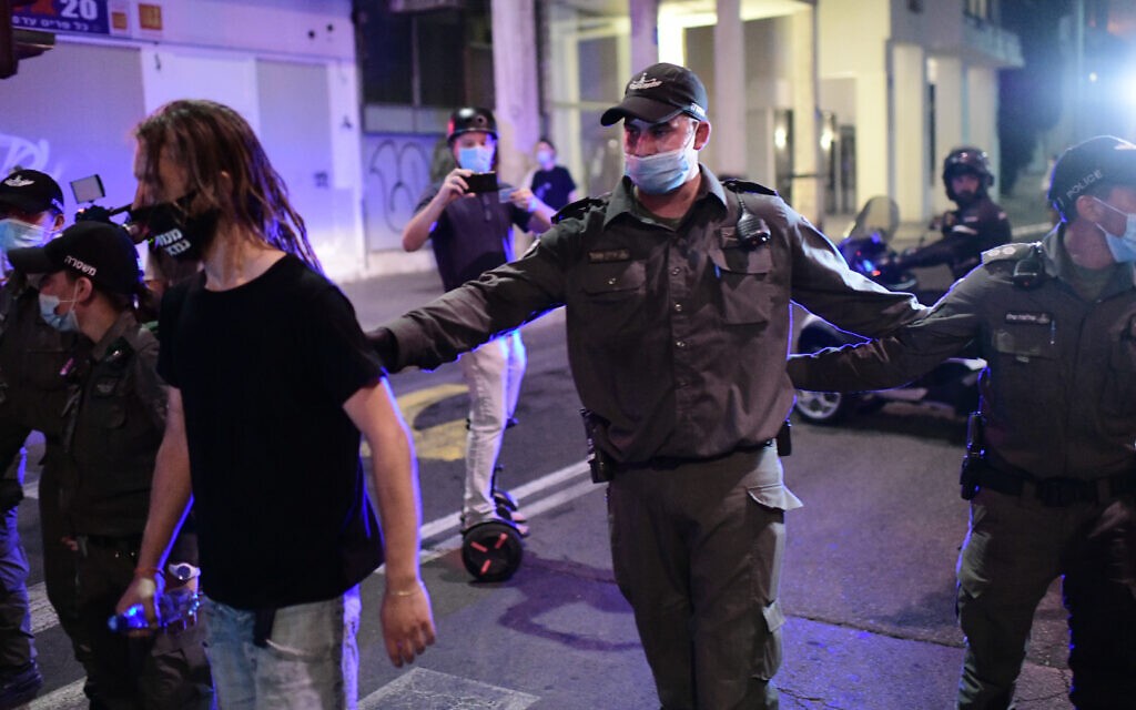 Israelis block a main junction in the city as they protest against the government's response to the financial fallout of the coronavirus disease (COVID- 19) crisis in Tel Aviv, Israel July 11, 2020. Photo by: Tomer Neuberg-JINIPIX