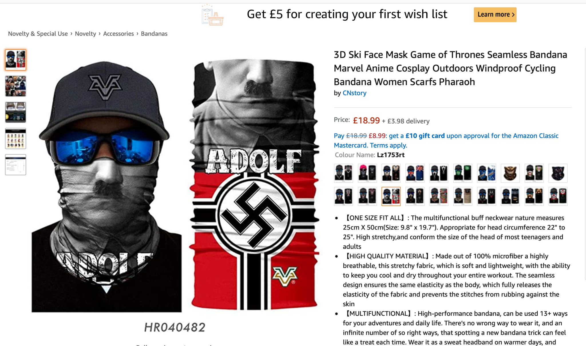 Hoeveelheid geld Stewart Island Bewijs Mask featuring swastika and Hitler removed by Amazon | Jewish News