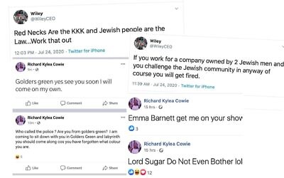 Some of Wiley's antisemitic comments online, which were left up by social media giants Twitter and Facebook