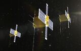 Pictured are nano satellites in formation. (Credit: IAI)