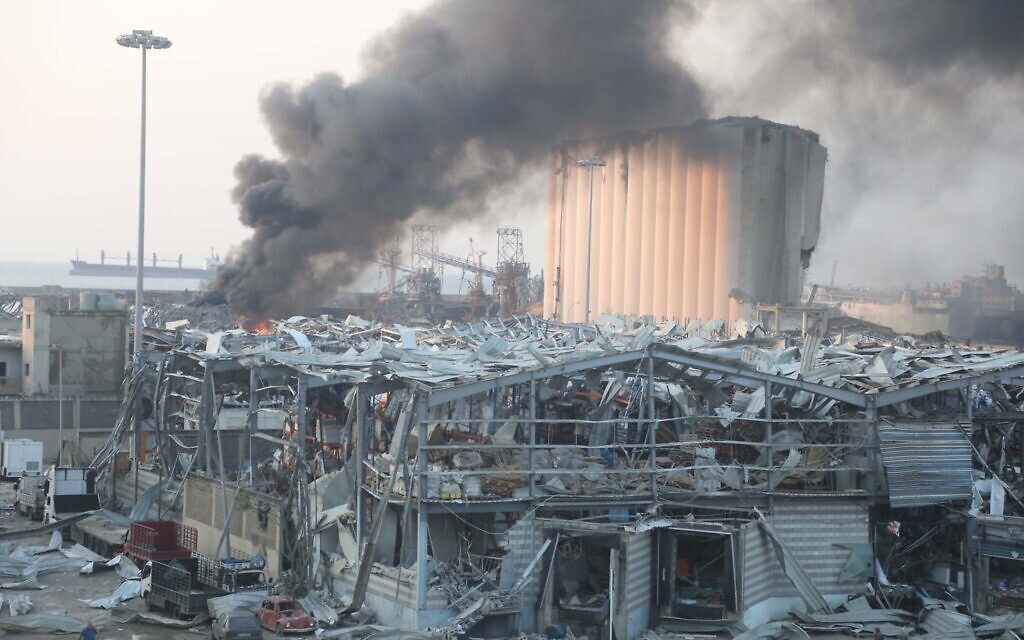 Smoke rises from an explosion site at the port of Beirut, Lebanon, Aug. 4, 2020. Two huge explosions rocked Lebanese capital Beirut on Tuesday. (Xinhua/Bilal Jawich)
