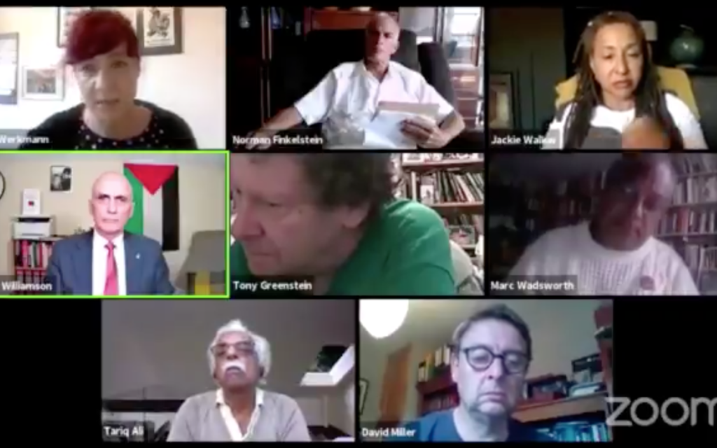 Professor David Miller speaking at the event alongside activists including Tony Greenstein, Jackie Walker, Norman Finkelstein and Chris Williamson