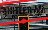A banner reading "Hitler was right" on a bridge in Arizona. (Screenshot/KPNX 12News via Times of Israel )