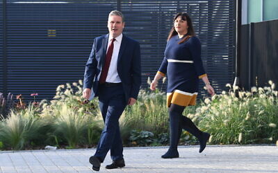Labour leader Sir Keir Starmer arrives with Ruth Smeeth, JLM's National vice chairs, to deliver his keynote speech during the party's online conference in September