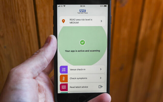 The new NHS Covid-19 mobile phone application on an iPhone, after the app went live on Thursday morning.