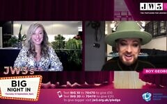 Tracy-Ann Oberman chats to Boy George during the Big Night In Tracy-Ann Oberman chats to Boy George during the Big Night In