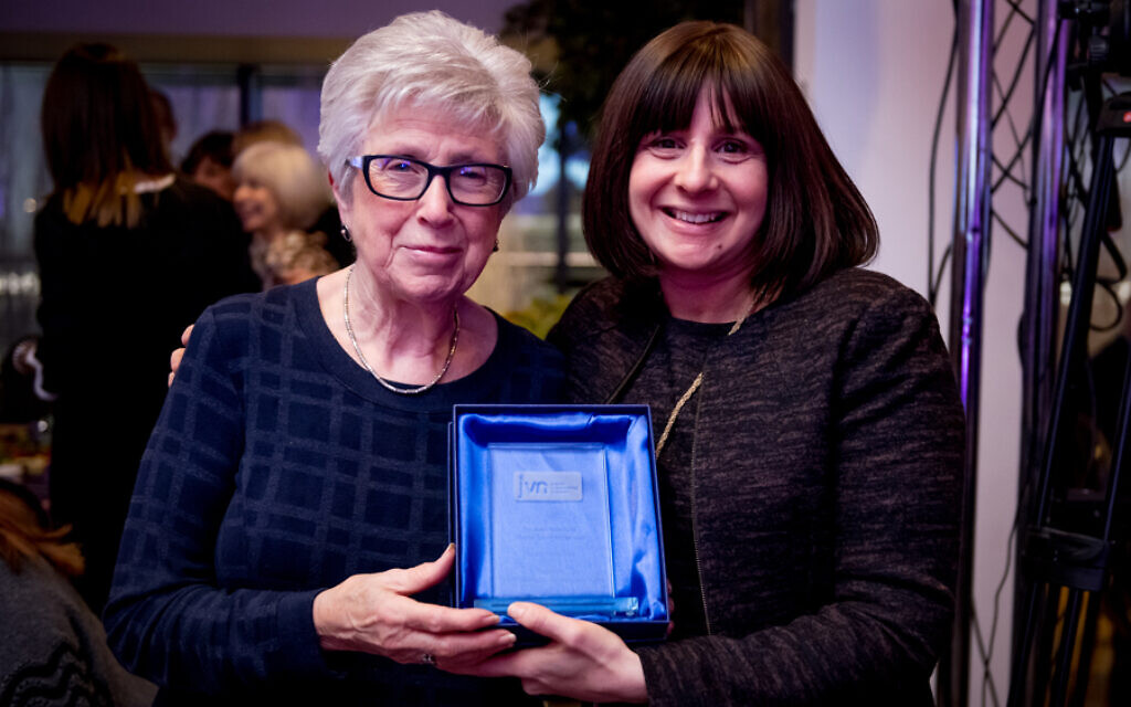 JVN awards 2019, where JWA volunteers received the Outstanding Team Award:  
L: Mildred Levison, Honorary Vice President of JWA, and R: Naomi Dickson, CEO