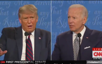 Screenshot from Twitter showing President Trump debating Joe Biden during a presidential debate.
