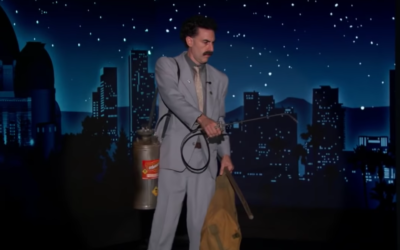 Sacha Baron Cohen as Borat Sagdiyev on "Jimmy Kimmel Live," Oct. 19, 2020. (Screen shot from YouTube)