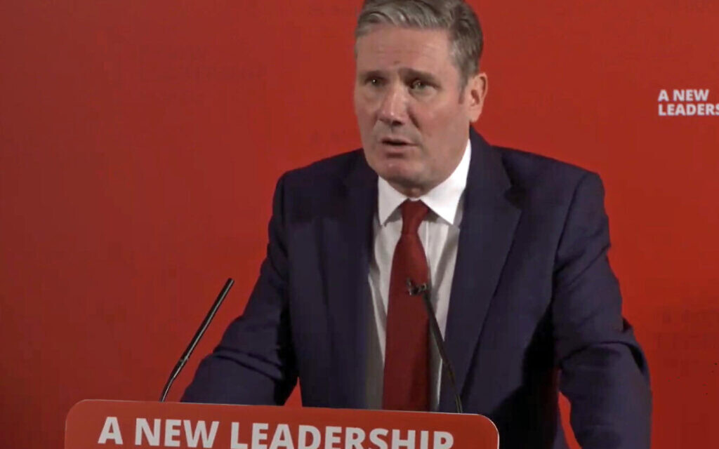 Screen grab issued by the Labour Party of Labour leader Keir Starmer's statement accepting all recommendations of a damning anti-Semitism report by the Equality and Human Rights Commission (EHRC).