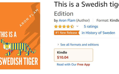 The book cover of "This is a Swedish Tiger" by the Swedish-Jewish author Aron Flam as seen on Amazon. (Screen shot from Amazon via JTA)
