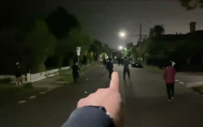 Screenshot of a video posted on Twitter, showing the moment an angry resident accuses Melbourne's Chasidic Jewish community of breaching lockdown